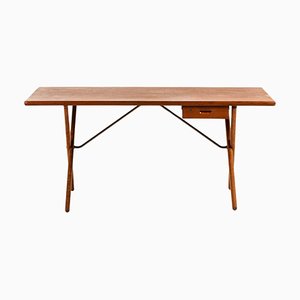 Escritorio de teca, roble y latón atribuido a Hans Wegner, años 50