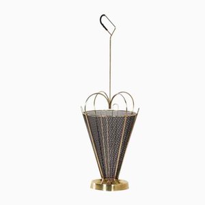Mid-Century Umbrella Stand in Brass and Perforated Metal, 1950s