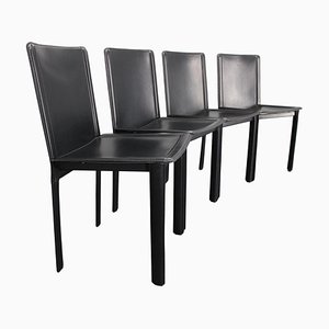 Four Dining Chairs in Leather in the style of Matteo Grassi, Italy, 1980s, Set of 4