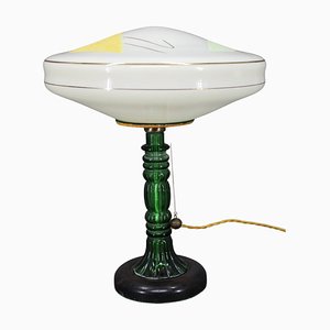 Glass Table Lamp with Glass Shade, 1940s