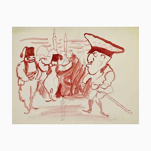 Mino Maccari, The General, Watercolor & Linocut, Mid 20th Century