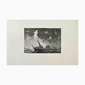 Pierre-Émile Berthélemy, Bateaux Pecheurs de Fécamp, Etching, 1870s