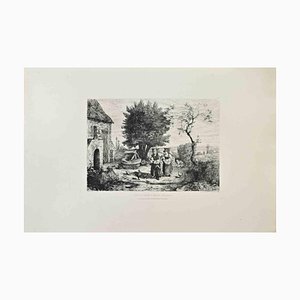 Auguste Mathieu, Cour de Ferme à Marzy, Radierung, 1870er