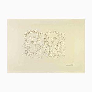 Massimo Campigli, The Two Women, Etching, 1970s