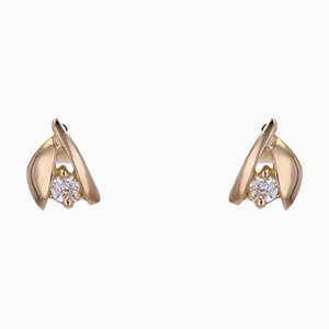 Modern White Gems 18 Karat Yellow Gold Stud Earrings, Set of 2