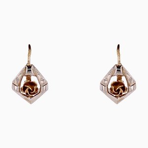 20th Century French 18 Karat Yellow White Gold Lever Back Earrings