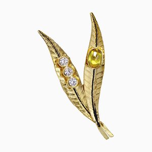 Doppelblattbrosche aus 18 Karat Gelbgold, 1960er