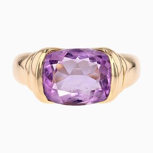French Amethyst 18 Karat Yellow Gold Bangle Ring, 1980s