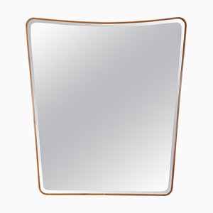 Specchio con cornice in quercia modellata e placca smussata, Italia, anni '50