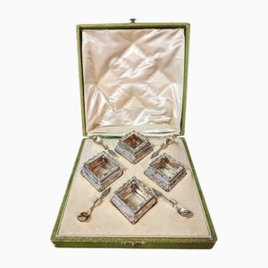 Saliera e cucchiai in argento di Minerva Hallmark, set di 8