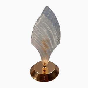 Murano Glass Table Lamp with Polished Brass Leaf Design, 1980s
