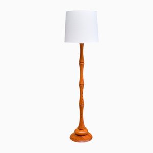 Swedish Modern Floor Lamp in Carved Pine Wood, 1960s