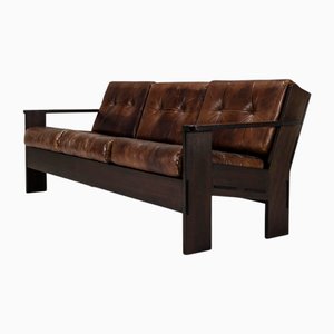Drei-Sitzer Sofa aus Slawonischer Eiche & Leder von Giuseppe Rivadossi, 1960er