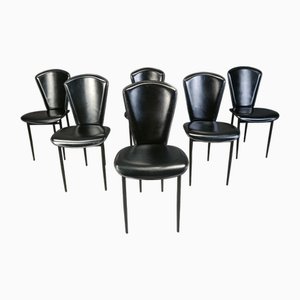 Italian Leather Dining Chairs, 1980s, Set of 6