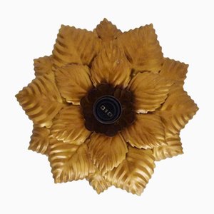 Foliage Sun Wall or Ceiling Light in Gold Metal, 1980s