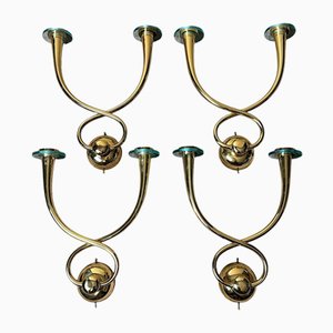 Brass Wall Lights with Crystal Bobeches in the style of Emilio Gancia for Gio Ponti, 1960s, Set of 4
