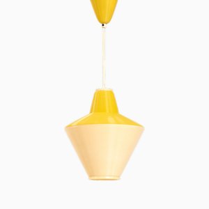 Lampada a sospensione in cellulosa gialla di ARP e Rotaflex, anni '70
