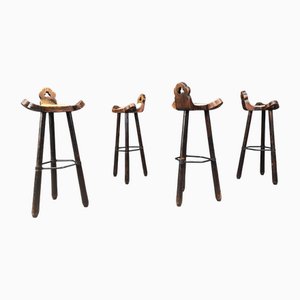 Vintage Brutalist Bar Stools, 1960s, Set of 4