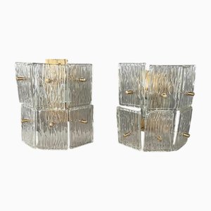 Textured Glass Wall Lights, 1980s, Set of 2