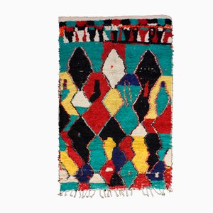 Tapis Azilal Berbère Vintage en Laine Naturelle et Coton Multicolore, Maroc, 1982