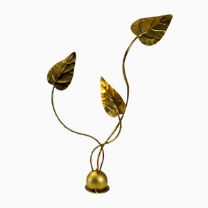 Vintage Italian Leaf Floor Lamp in Hammered Brass by Tommaso Barbi, 1970s