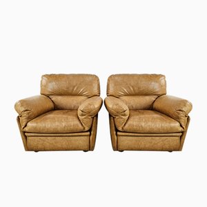 Set of Italian Camel Leather Armchairs, 1970