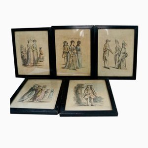 J. P. Malcolm, Fashion Illustrations, Lithograph Prints, 1808, Set of 5