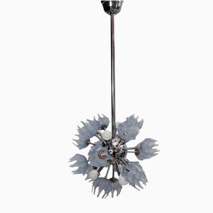 Lampada a sospensione in acciaio cromato e vetro di Murano, anni '70