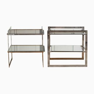 Side Tables in Steel with Mirrored Glass and Lower Shelf, 1970s, Set of 2
