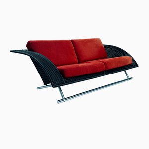 Divano scultoreo Wing in vimini nero di Gerard Van Den Berg per Rohe Noordwolde, Paesi Bassi, 1983
