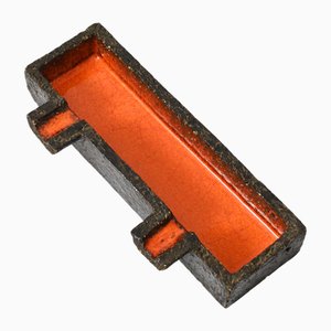 Brutalistischer Mid-Century Aschenbecher aus Orangefarbener Keramik, 1970er