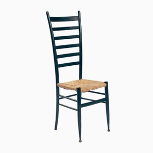 Italian Ebonised Straw Webbing Highback Side Chair in style of Chiavari, 1970s