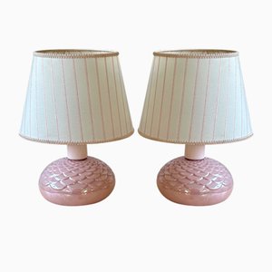 Moderne italienische Mid-Century Tischlampe aus rosa schillernder Keramik, 1970er, 2er Set