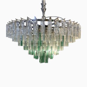Grüner Vintage Quadriedro & klarer Triedro Murano Glas Kronleuchter von Simoeng