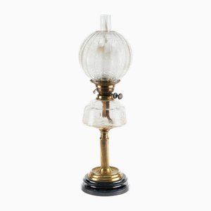 Victorian Brass Oil Lamp with Glass Reservoir, 1870