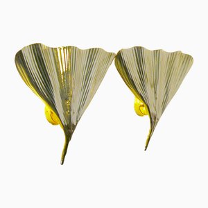 Ginkgoblatt Wandlampen aus Messing, 1970er, 2er Set