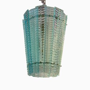 Sputnik Lantern Pendant in Transparent and Sanded Green-Whater Murano Glass by Simoeng