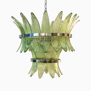 Lámpara de araña Belt de cristal de Murano palmette verde de Simoeng