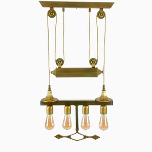 Lampe à Suspension à Contrepoids Ajustable Art Déco en Laiton, 1930s