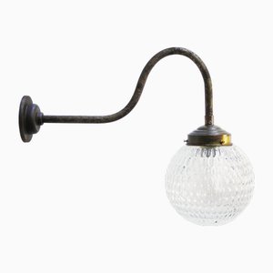 Mid-Century Brass Clear Glass Cast Iron Sconces Wall Light