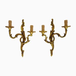Bronze Acanthus Leaf Double-Light Wall Sconces, 1950s