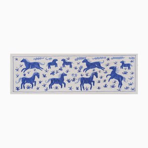 Animale pittorico in cotone su cotone Suzani Wall Hanging