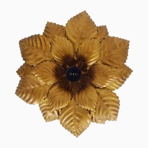 Vintage Foliage Sun Ceiling Light in Gold Metal, 1980s
