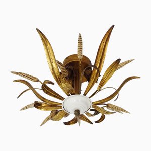 Vintage Ceiling Light in Gold Metal Ears of Wheat, 1960s