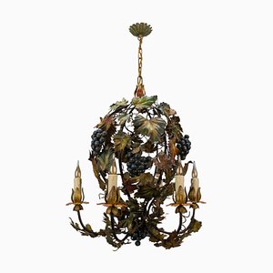 Lustre Raisins, Vignes et Feuilles Couleurs d'Automne en Métal Polychrome, Italie, 1950s