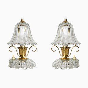 Glass and Brass Bell Table Lamps, 1940s, Set of 2