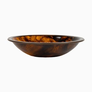 Bowl in Tortoiseshell Acrylic Glass Effect and Brass, Italy, 1970s