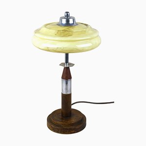 Art Deco Table Lamp with Glass Lampshade, 1930
