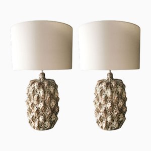 Mid-Century Modern Green Glazed Ceramic Table Lamps by Porta Romana, Set of 2