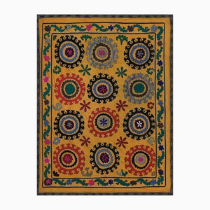 Handmade Yellow Suzani Wall Hanging with Colorful Floral Embroidered Patterns